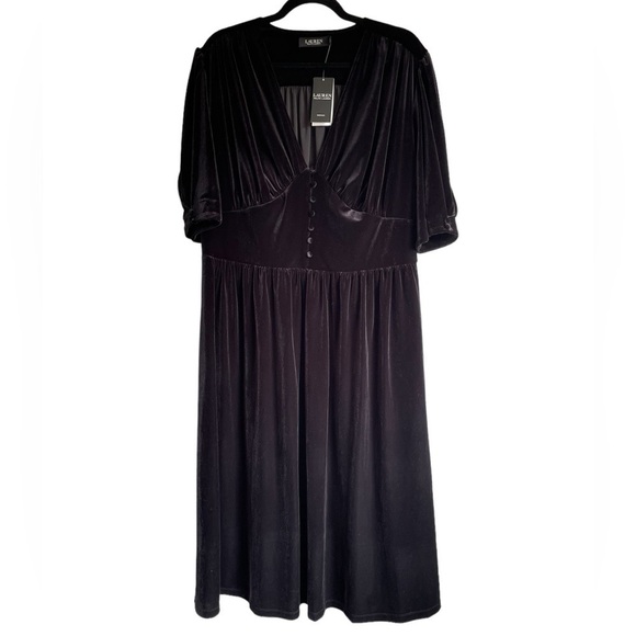 Lauren Ralph Lauren Velvet Puff Sleeve A-Line Dress Size 1X NWT - Picture 3 of 12